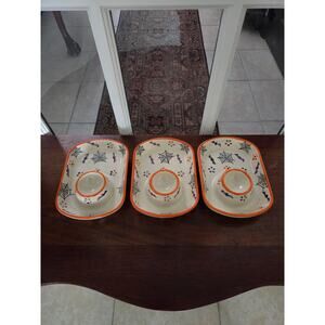 (3) Temp-tations Halloween Dip Plates 6.75" Stoneware Seasonal by Tara